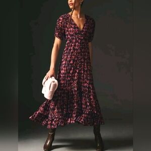 Anthropologie Ruched Mesh Lined Purple Dress. NWOT